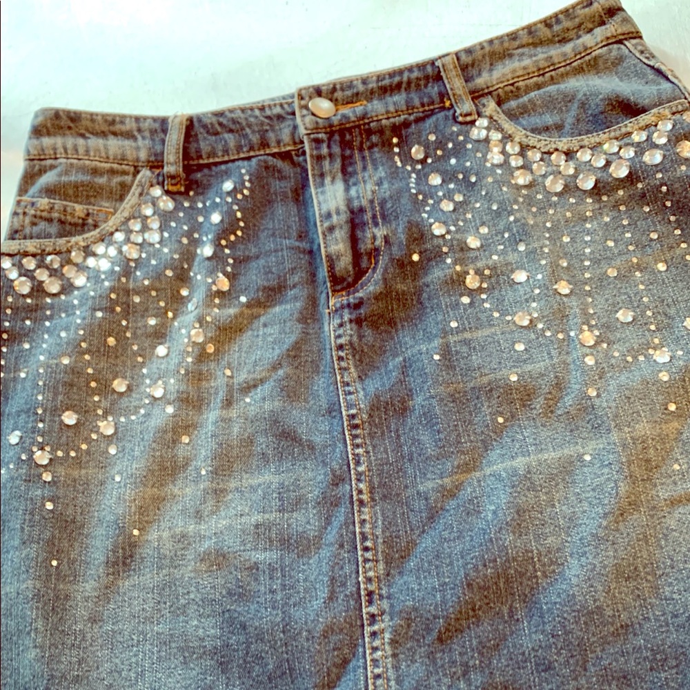 Cache denim skirt with bling 17” long